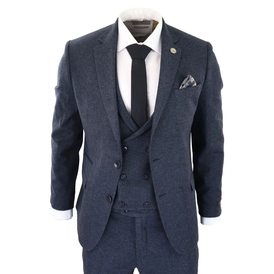 Traje Tweed Azul Dobladillo para Hombre - Elegancia Clásica y Sofisticada.