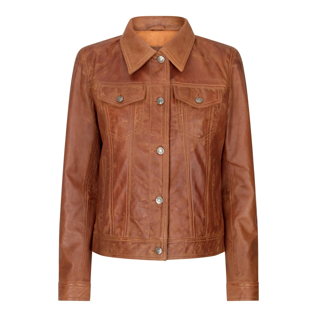 Chaqueta vaquera vintage para mujer, estilo retro de los 80, cuero auténtico, ¡tendencia irresistible!